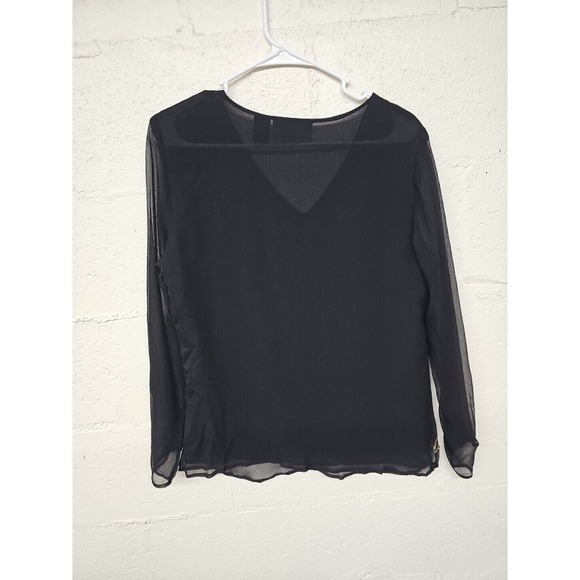 New York City Shirt Medium Embroidered Beaded Black Silk Sheer Sleeve Black Gold - Picture 5 of 8